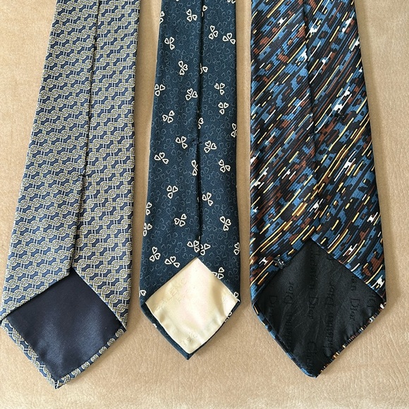 VTG Bundle of 3 Designer Ties, Balenciaga, C. Dior, Hermès, blue tones, silk - Picture 4 of 12